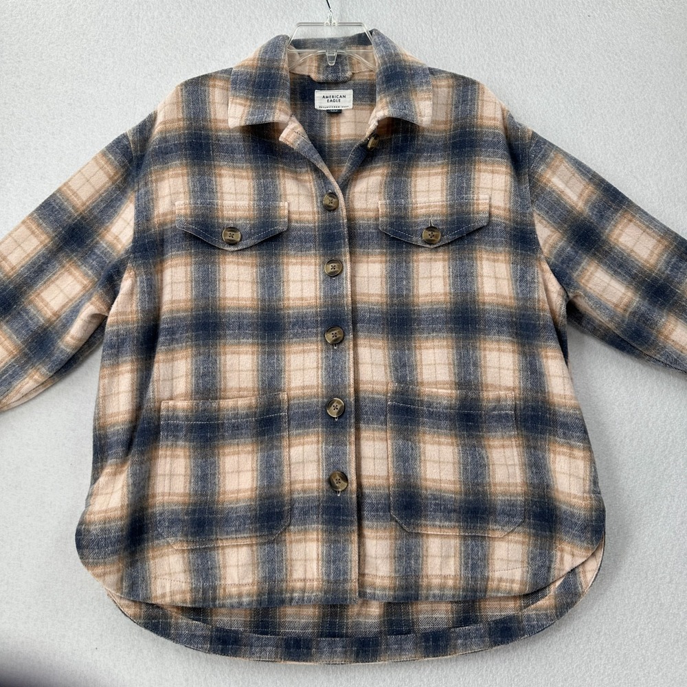 American Eagle Jacket Womens M Brushed Plaid Shacket Collared Button Up - Picture 3 of 9